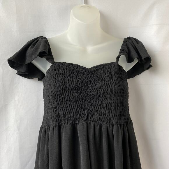 Anna Kaci Milkmaid Maxi Dress M Black Smocked Flutter Sleeve Fairy Whimsigoth - Picture 11 of 11